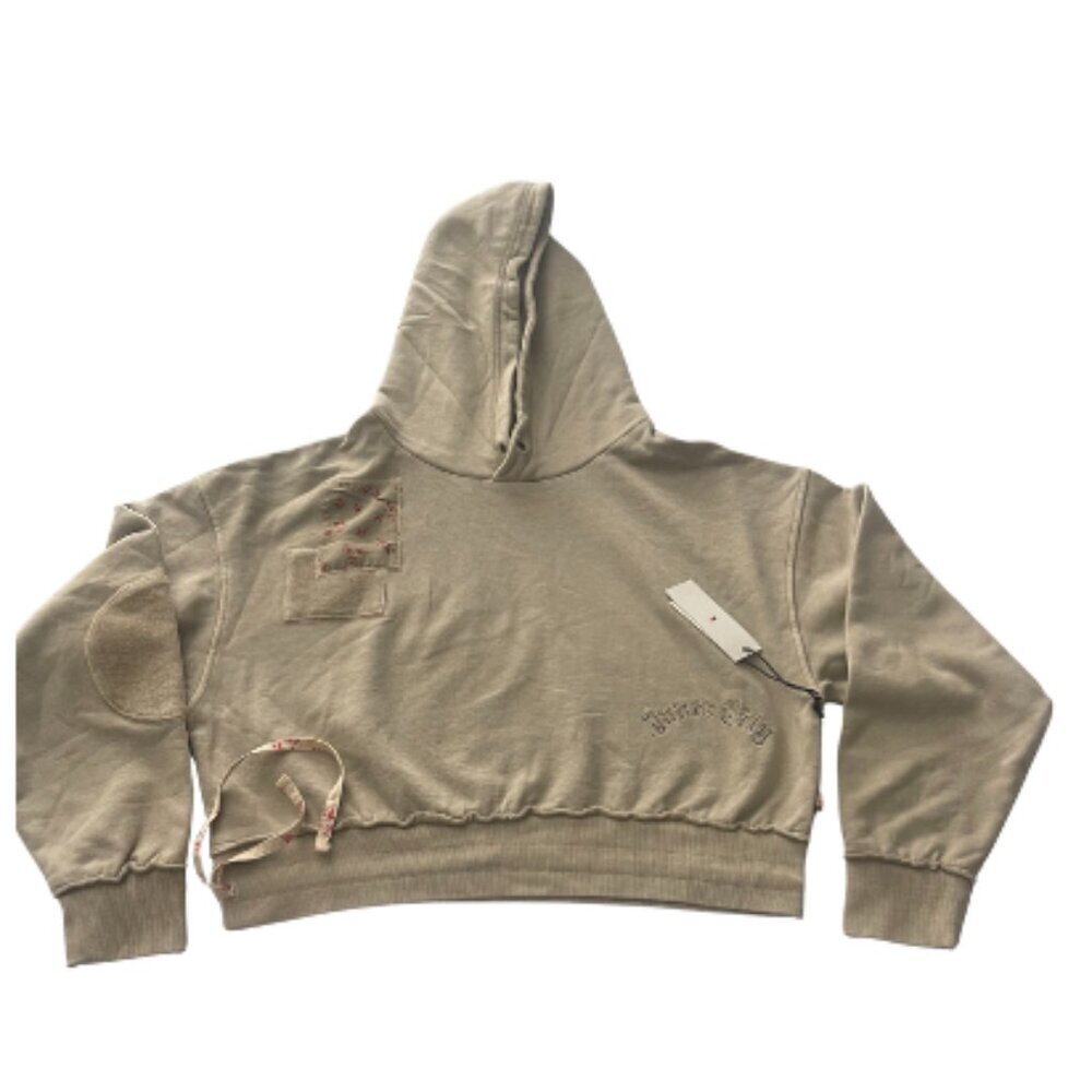 HONOR THE GIFT Women's Embroidered Tan Hoodie Cropped Pullover Size Large